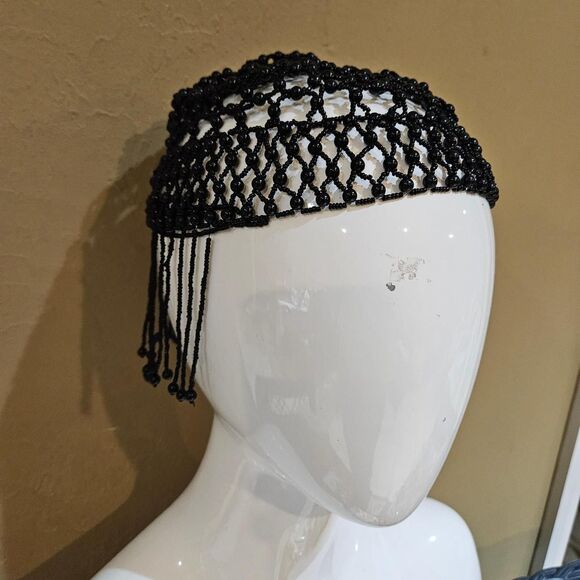 vintage boho whimsigoth black beaded flapper hat main image 4